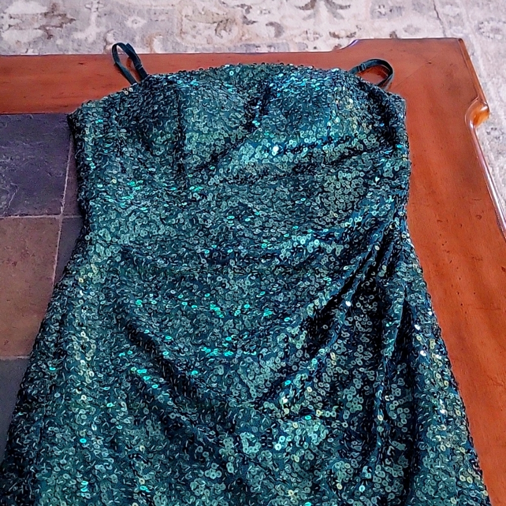 Beautiful sequened emerald green prom dress